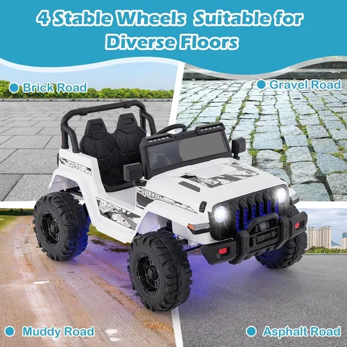 Miniatura 8 de INFANS Camión de paseo para niños con control remoto de 2.4 G, autos eléctricos con batería de 12 V para niños con 3 velocidades, pantalla de Blanco