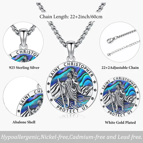 Miniatura 178 de Odinstone Collar de plata de ley 925 con medalla de San Miguel/San Cristóbal/San Benito/Crucifijo de Jesús/San Uriel/Arcángel Rafael para hombres