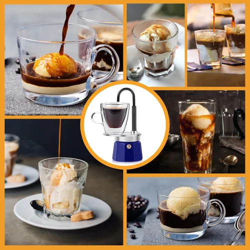 Miniatura 7 de Mini Express Swiss Single Tube Moka Pot Aluminio Azul, El juego de moka incluye una taza de doble pared de 3 onzas, disfruta de un delicioso café