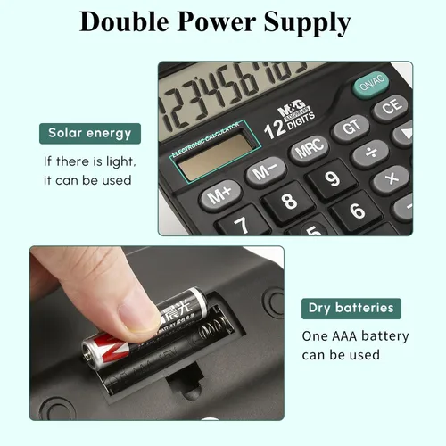 Miniatura 4 de M&G Calculadora de escritorio Calculadora de oficina de 12 dígitos con pantalla LCD grande, energía solar dual y batería, calculadora de botón
