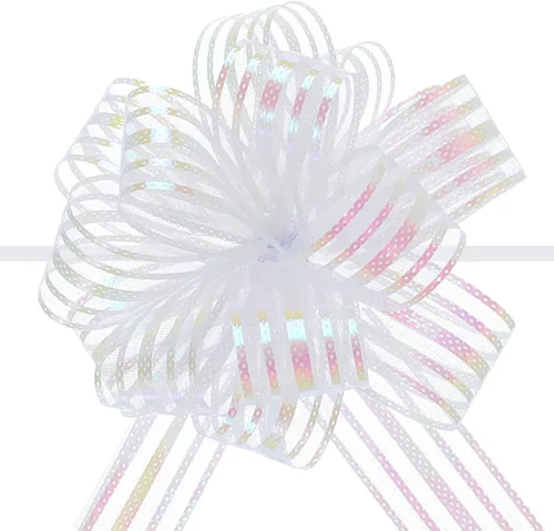 Miniatura 25 de MECCANIXITY 5 lazos metálicos de organza de 4 pulgadas para envolver regalos, color rosa claro para cestas de boda, regalos de Navidad, día de San