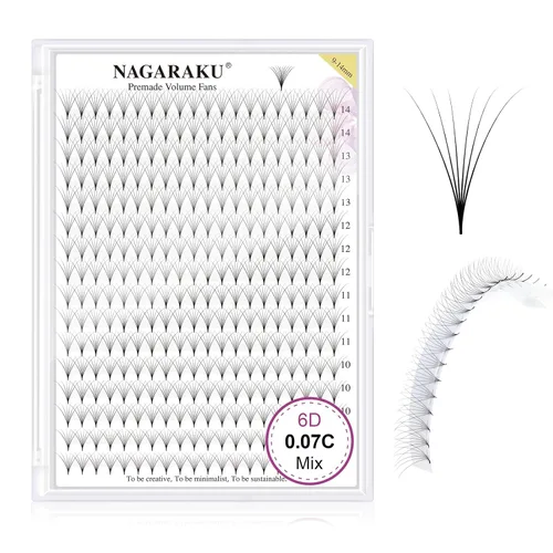 Miniatura 16 de NAGARAKU Wet Camellia - Extensión de pestañas, pestañas individuales, 3 abanicos de longitud múltiple, color negro mate natural, prepegadas