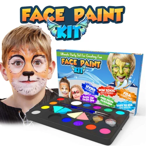 Miniatura 2 de Desire Deluxe Kit de pintura facial – Paleta de pintura facial a base de agua de 16 colores, fácil de aplicar y quitar, juego de pintura