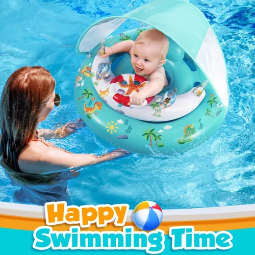 Miniatura 6 de Flotador de piscina para bebé con dosel de protección solar UPF50+, flotadores inflables para piscina de niños con consola de juego para bebé de 6 a