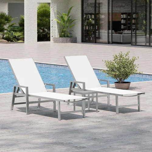 Miniatura 9 de Vexwalx Tumbona para patio al aire libre con ruedas y reposabrazos, sillas reclinables ajustables de aluminio de 5 posiciones, sillas de playa al