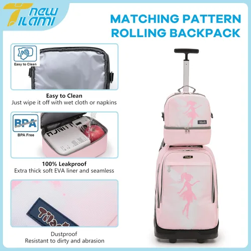 Miniatura 105 de NEW TILAMI Mochila con ruedas de 19 pulgadas con bolsa de almuerzo para niñas y niños, mochila para laptop con ruedas, bolsa de mano duradera