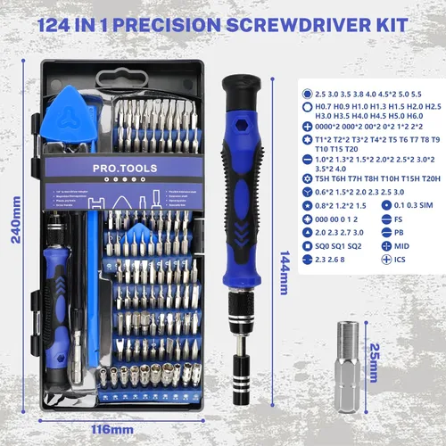 Miniatura 2 de Juego de destornilladores de precisión 124 en 1, kit de herramientas de reparación electrónica, kit de destornillador magnético pequeño con eje