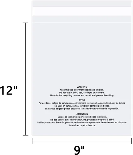 Miniatura 2 de Bolsas de polietileno transparente autosellantes de 9 x 12 pulgadas (100 unidades) con advertencia de asfixia para embalaje, envío, ropa, camisas