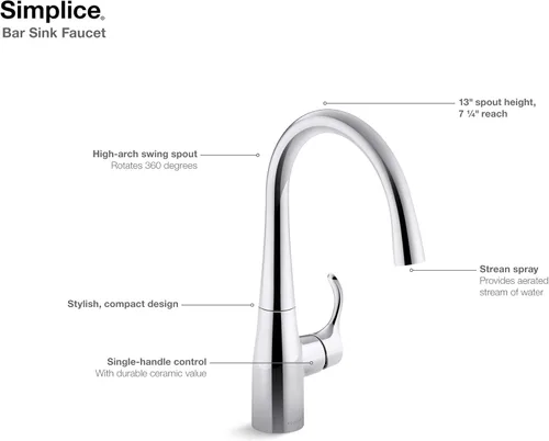 Miniatura 14 de KOHLER K-22034-VS Simplice(R) - Grifo para fregadero de barra, acero inoxidable vibrante Vibrant Stainless