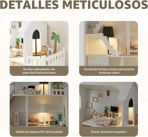 Miniatura 3 de Estantería de Casa de Muñecas de Madera - Estantería de Casa de Muñecas para Niños Pequeños, Espacio Extra para Almacenamiento de Juguetes y Libros
