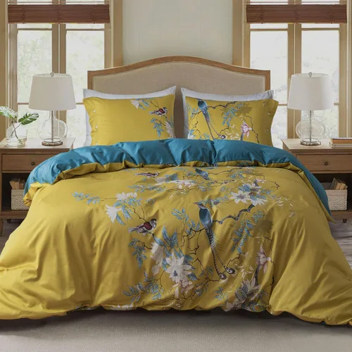 Miniatura 56 de EAVD - Juego de funda de edredón floral amarillo, tamaño Queen, de algodón, reversible, con estampado de jardín, floral, estético, 1 funda