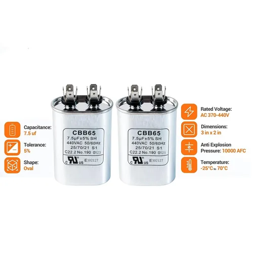 Miniatura 3 de (2 unidades) 7.5 uF ±6% 7.5 MFD 370V/440V CBB65 Condensador de arranque ovalado para arranque del ventilador y aire acondicionado o bomba de calor