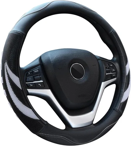 Alusbell - Funda para volante de cuero de microfibra transpirable, protector de volante de coche, universal de 15 pulgadas para mujeres y hombres
