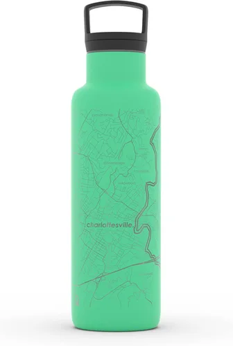 Miniatura 101 de Well Told Botella de agua aislada con mapa de Washington DC grabado, botella de acero inoxidable grabada (21 onzas, blanco) botella aislada de mapa