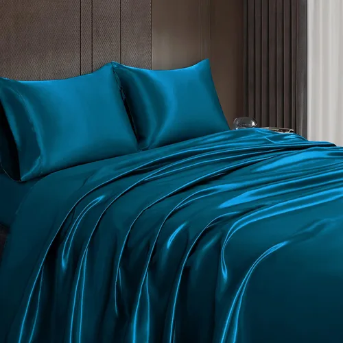 Miniatura 4 de Homiest 5 piezas de juego de sábanas de satén para cama ajustable, juego de ropa de cama de satén sedoso de lujo con bolsillo profundo, 2 sábanas
