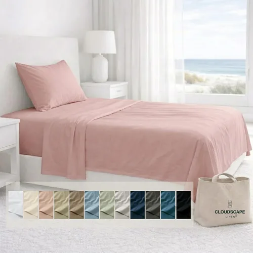Miniatura 57 de Cloud Scape Linen - Juego de sábanas de algodón egipcio de doble capa, tamaño individual, tejido de satén de fibra larga, juego de 3 piezas, ropa