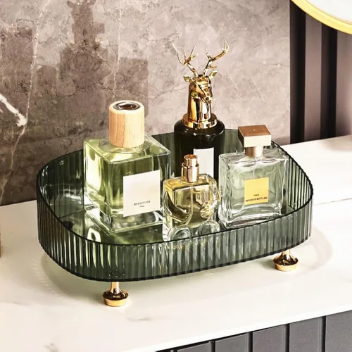 Miniatura 2 de Organizador de Maquillaje y Perfume, Bandeja de Tocador, Bandeja de Cosméticos y Cuidado de la Piel, Organizador de Encimera para Baño, Transparente