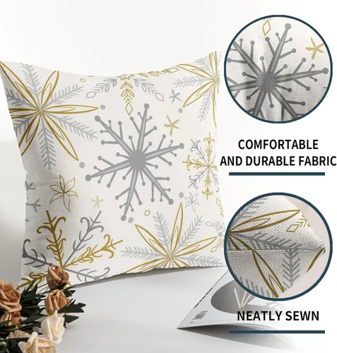 Miniatura 5 de Juego de 2 fundas de almohada de copos de nieve de invierno de 16 x 16 pulgadas, color amarillo, gris, gris, rústico, estampado navideño