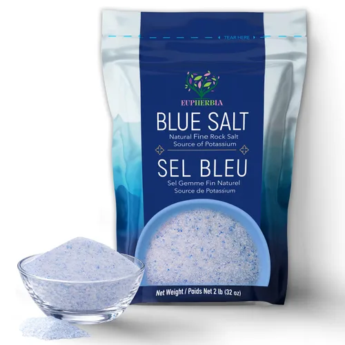 Miniatura 10 de EUPHERBIA Sal azul, gruesa, sal mineral rara, alto potasio, baja en sodio, natural, sin procesar, cosechada a mano, certificado Kosher
