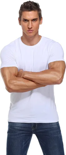 Miniatura 2 de COLORFULLEAF Camisetas de manga corta de bambú con cuello redondo para hombre, 3