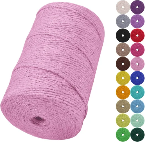 Miniatura 31 de Cuerda de yute natural de 0.079 pulgadas y 328 pies para manualidades, cuerda de yute de colores de 3 capas para envoltura de regalos, jardinería