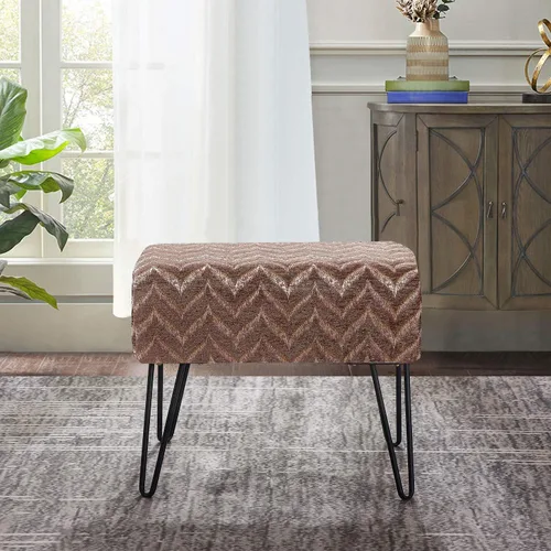 Miniatura 2 de Home Soft Things Otomana de felpilla jacquard, 19 x 13 x 17 pulgadas de alto, color marrón claro Arusha, banco otomano mullido para sala de estar