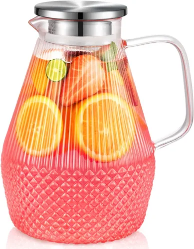 Jarra de vidrio con tapa y boquilla, jarra de agua de 80 onzas para bebidas, jarra de vidrio grande para jugo, limonada, bebidas, jarra de té helado
