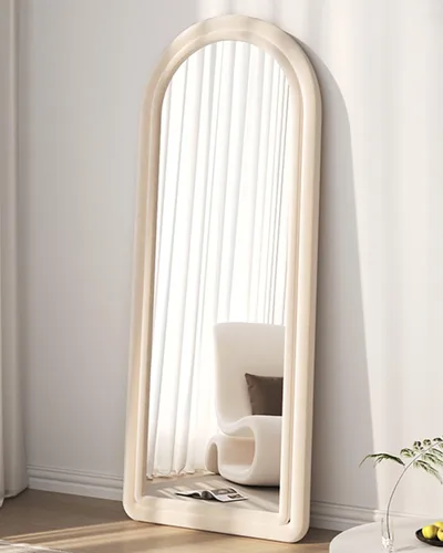 DYNWELL Espejo de suelo arqueado de 63 x 24 pies con soporte, montado en la pared, longitud completa, bebé, moderno, franela, color blanco
