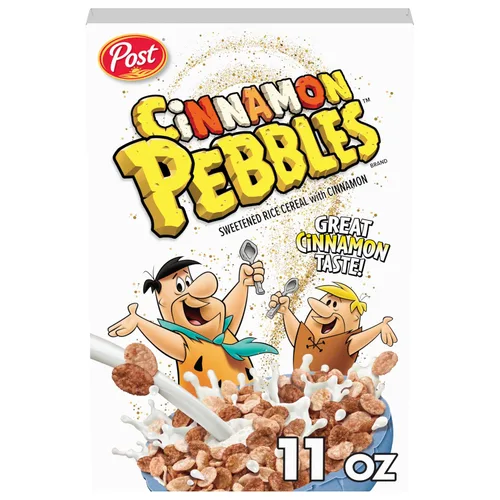Post Cinnamon PEBBLES Cereal de desayuno para niños, sin gluten, hecho con arroz inflado endulzado, 11 onzas