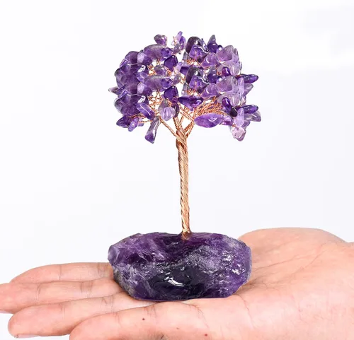 Miniatura 3 de Árbol de la vida de cristal de amatista, decoraciones de árbol del dinero, cristales y piedras curativas, piedras preciosas de energía positiva