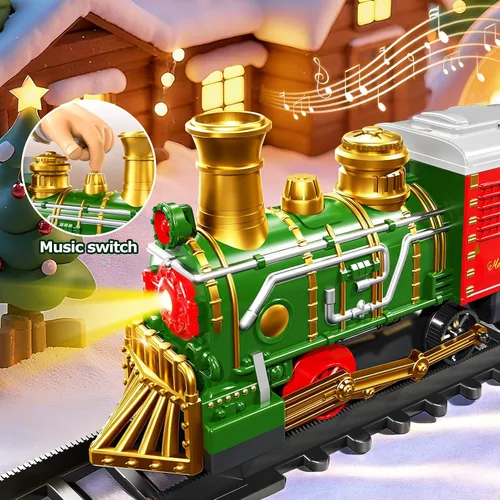 Miniatura 5 de Juego de Tren para Niños de 3-5 4-7 4-8, Clásico Juego de Tren Eléctrico de Navidad con Motor de Locomotora, Luces y Sonido, Pistas para Árbol