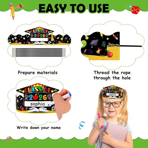 Miniatura 4 de SICOHOME Gorras de papel para niños, coronas de papel para estudiantes, jardín de infantes, suministros de fiesta preescolar, ajustables