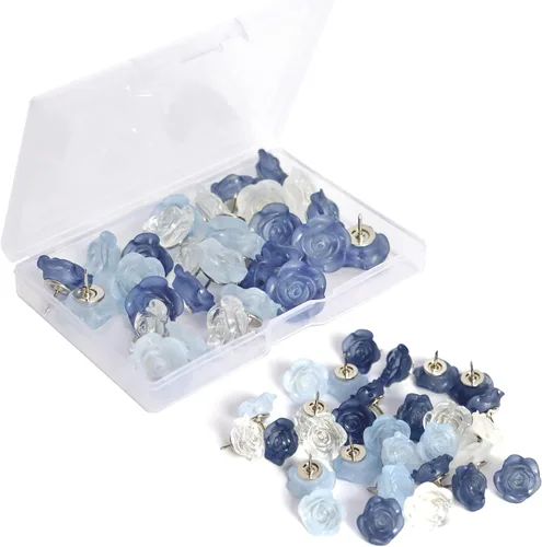 30 pines de empuje de flores, bonitos pasadores decorativos de rosas para tablero de corcho, tachuelas florales azules transparentes para el pulgar