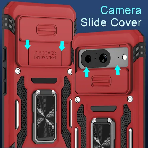Miniatura 2 de DEERLAMN Funda para Google Pixel 8 con cubierta deslizante para cámara + protector de pantalla (1 paquete), soporte de anillo giratorio grado