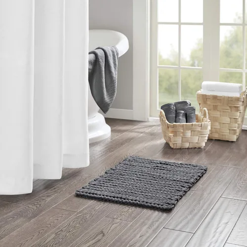 Madison Park Lasso - Alfombra de baño de felpilla 100 % algodón, antideslizante, absorbente, de secado rápido, 17 x 24 pulgadas, color carbón