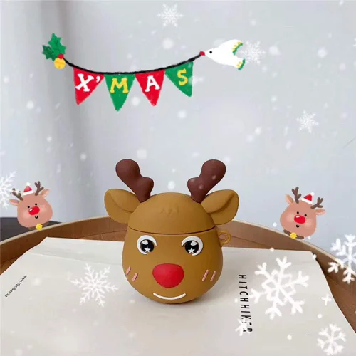 Miniatura 2 de Funda para auriculares compatible con Airpods 1 y 2, para niños, niñas, mujeres, 3D, lindo reno, antiarañazos, protector de auriculares inalámbricos