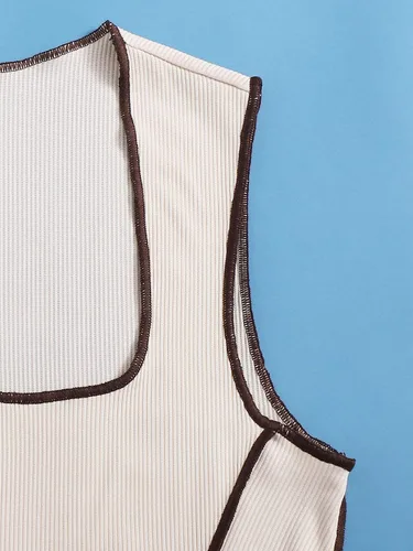 Miniatura 4 de SheIn Camiseta corta asimétrica Stitch sin mangas con cuello cuadrado para mujer