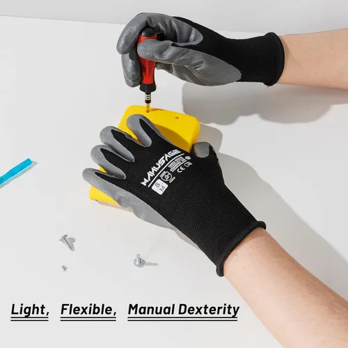 Miniatura 4 de MANUSAGE Guantes de trabajo de seguridad - Guante protector para hombres y mujeres - Protección de mano ultradelgada - Para construcción, Negro