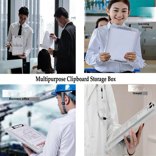 Miniatura 7 de SAYEEC Caja de almacenamiento de portapapeles A4, soporte de papel de plástico portátil con clip para placas, organizador de archivos multifuncional