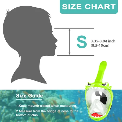Miniatura 4 de Full Face Snorkel Mask for Kids with 180° Panoramic View, Snorkeling Set Featuring Anti-Leak and Anti-Fog Foldable Dry Top Design for Safe Verde