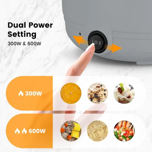 Miniatura 3 de Olla eléctrica caliente con vaporizador, cocina rápida de ramen, mini olla eléctrica de autocalentamiento portátil de 1.8L para cocinar fideos, Gris