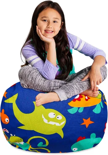 Miniatura 87 de Posh Stuffable - Sillón puff con almacenamiento para niños, contenedor de animales de peluche, organizador de juguetes de niños Lona rayas verde