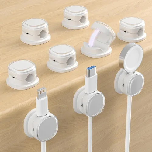 Miniatura 17 de Clips de cable magnéticos, soporte de cable ajustable, organizador adhesivo de alambre para hogar, oficina, escritorio, teléfono, PC, automóvil