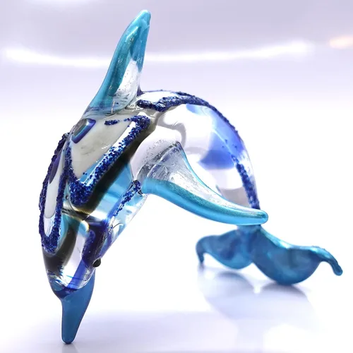 Miniatura 5 de Figuras en miniatura de delfines animales soplados a mano, arte de vidrio, océano, regalo coleccionable, decoración del hogar, 4 pulgadas (azul)