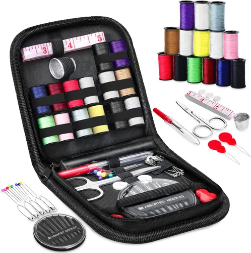 OKOM - Kit de costura para adultos, 68 piezas de hilo para coser, suministros de costura, kit de costura para el hogar, viajero, pequeño mini,