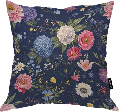 Miniatura 21 de Funda para cojín Beabes de 18"X18" con ancla, diseño náutico azul y blanco a rayas, funda de almohada cuadrada de algodón y lino para el hogar