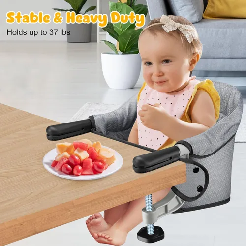 Miniatura 4 de Toogel Silla alta de gancho, silla alta portátil para bebé, asiento de mesa plegable con clip para 6 a 36 meses, tela antidesgarro, funda lavable