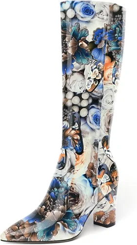 Miniatura 15 de AMBELIGHT Botas altas hasta la rodilla con cremallera y puntera puntiaguda para mujer, de patente sólida, tacón alto, 3.3 pulgadas