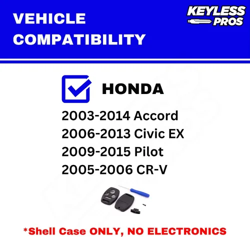 Miniatura 2 de 4-BTN - Funda de repuesto para llave remota de entrada sin llave, compatible con Honda Accord 2003-2012, Civic EX 2006-2013, Pilot 2009-2015, CR-V