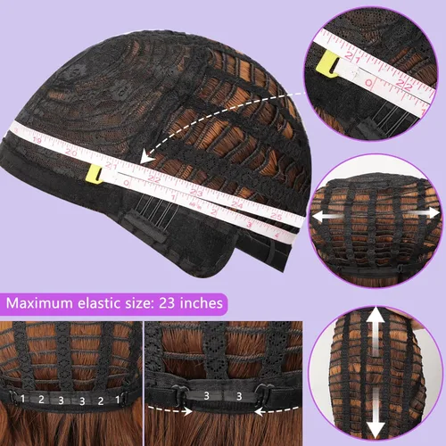 Miniatura 5 de AISI HAIR Peluca Bob Sintética Rizada y Ondulada Marrón Natural con Flequillo para Mujeres, 21-23 Pulgadas Marrón oscuro